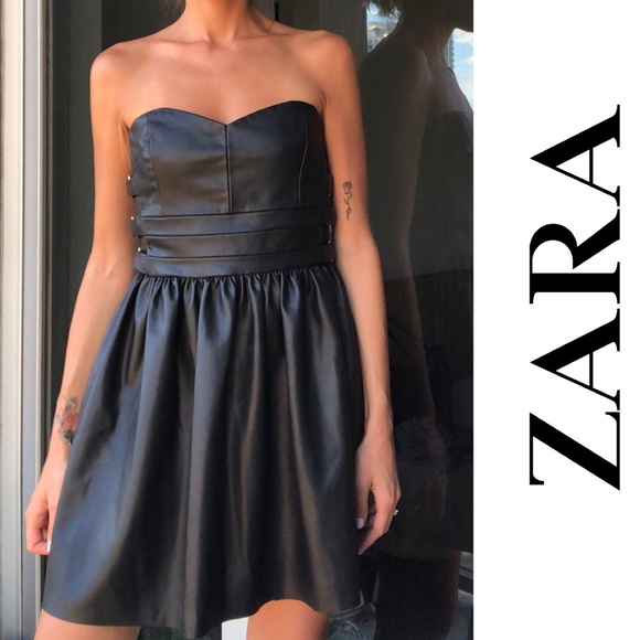 Zara Dresses & Skirts - Zara Black Faux Leather Mini Strapless Dress